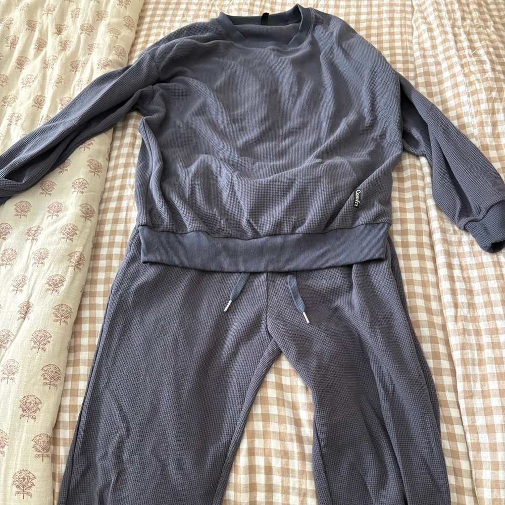 Comfrt Wear Waffle Lounge Set in Stone Blue Medium